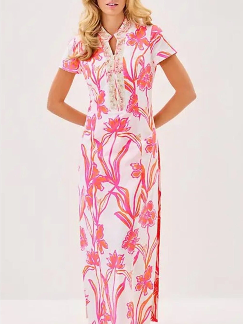 Lilly Pulitzer White Maxi Dress with Pink & Orange Floral Print